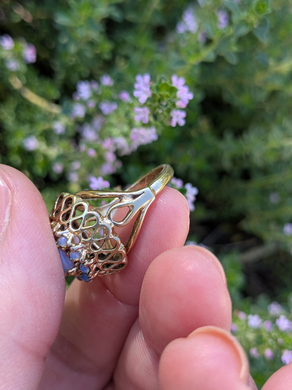 Opalite Cluster Gold Ring - 1970s Vintage - Picture 2 of 4